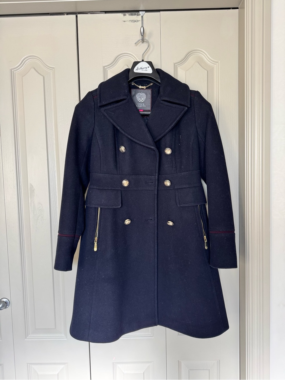 Vince Camuto Navy Double-Breasted Wool Peacoat